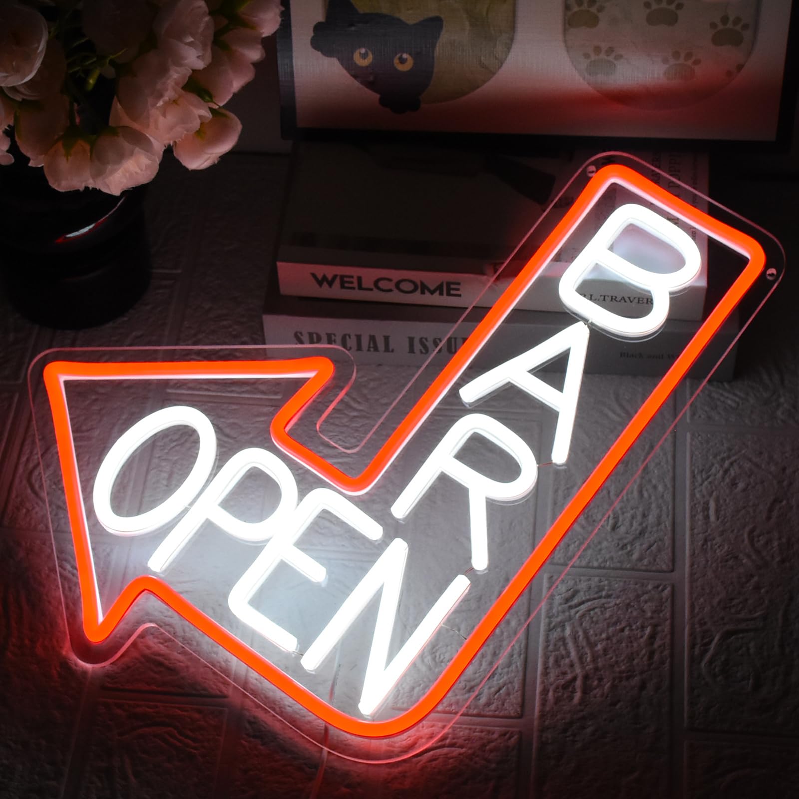 UExnkj-Y Bar Open Neon Sign, LED Open Light Advertisements for Business Dimmable Bar Sign with USB Open Sign for Bar Salon - Image 2