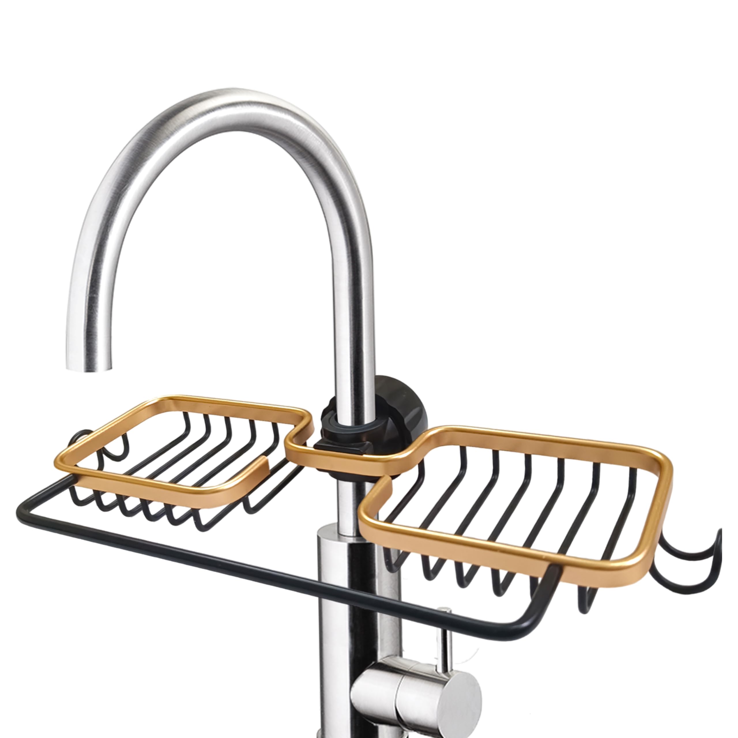 VASO HOME Faucet Sponge Storage Rack | Tap Hanging Holder | Stainless Steel Adjustable Faucet Sponges/Soaps/Scrubbers Rack Holder for Kitchen Sink or Bathroom | Dish Washing Drainer Shelf (Black&Gold) (B0DFM8RDNB) Amazon Price History, Amazon Price Tracker