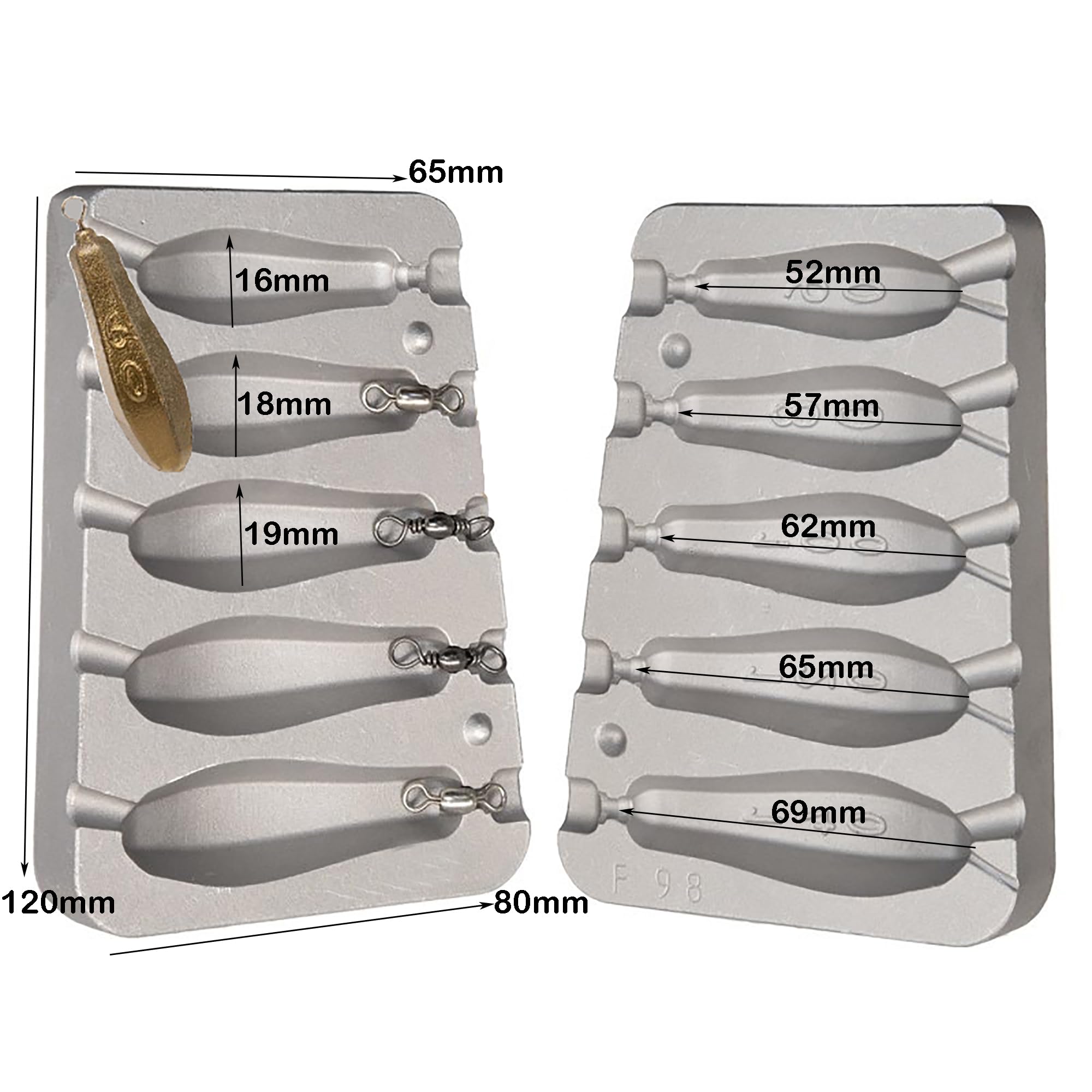 Esagonale Pesca Sinker Mold 60-80-100-120-140g /Carpa, Mare, Pesca Fiume