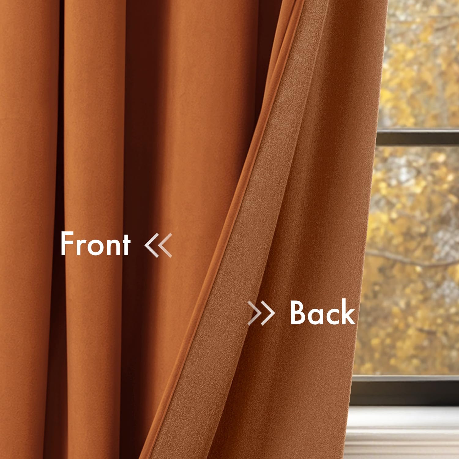 EMEMA Lot de 2 rideaux opaques en velours avec œillets - Orange foncé - 300 x 140 cm (H x l) | Rideaux en velours avec œillets, décoratifs, pour salon, doux, occultant, thermique, insonorisant, chambre à coucher
