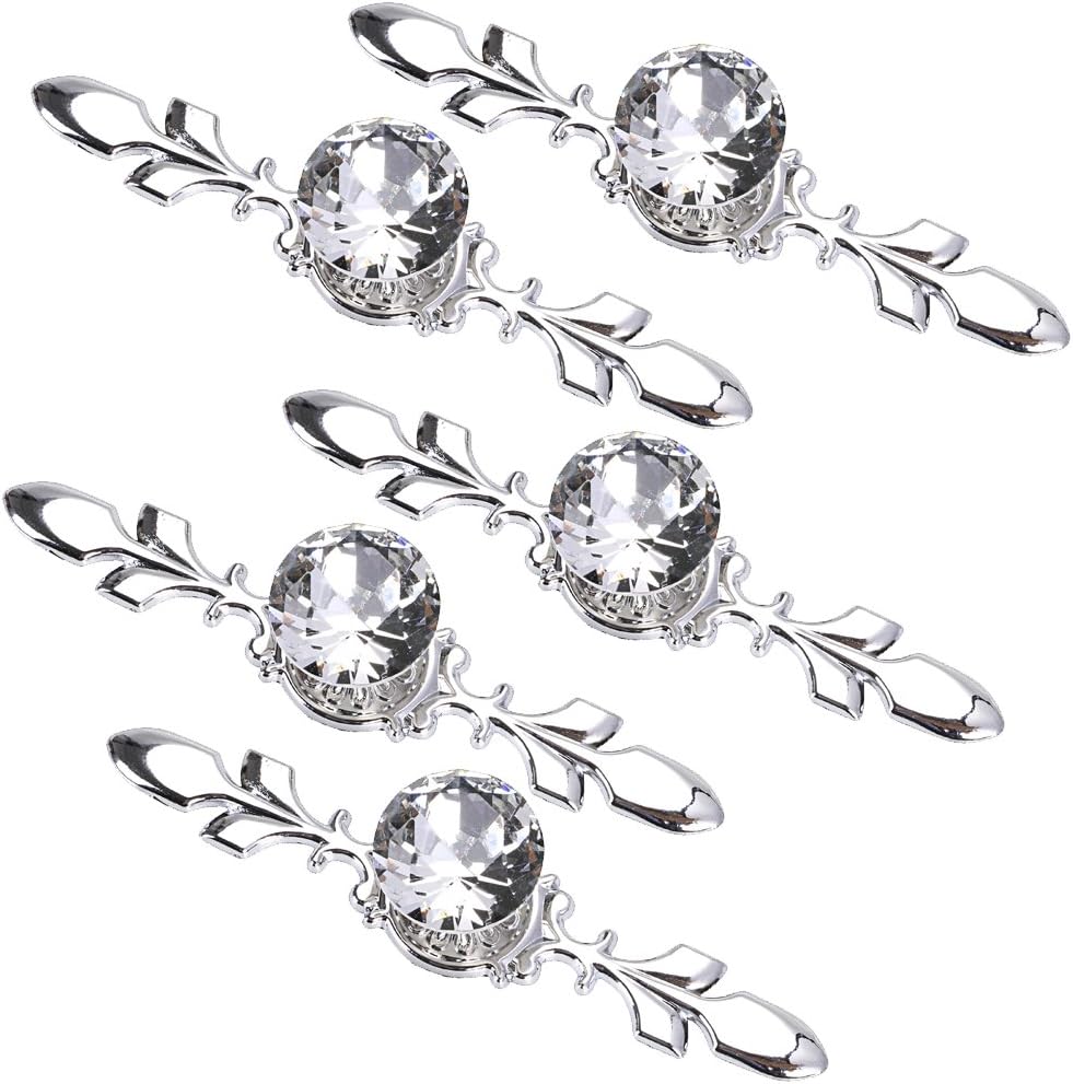 Sumnacon Drawer Dresser Knobs Pull Handles - Crystal Glass Diamond Decorative Knobs with Plate, Cabinet Cupboard Door Knobs with Screws for Kitchen Bathroom Office Decoration Pack of 5