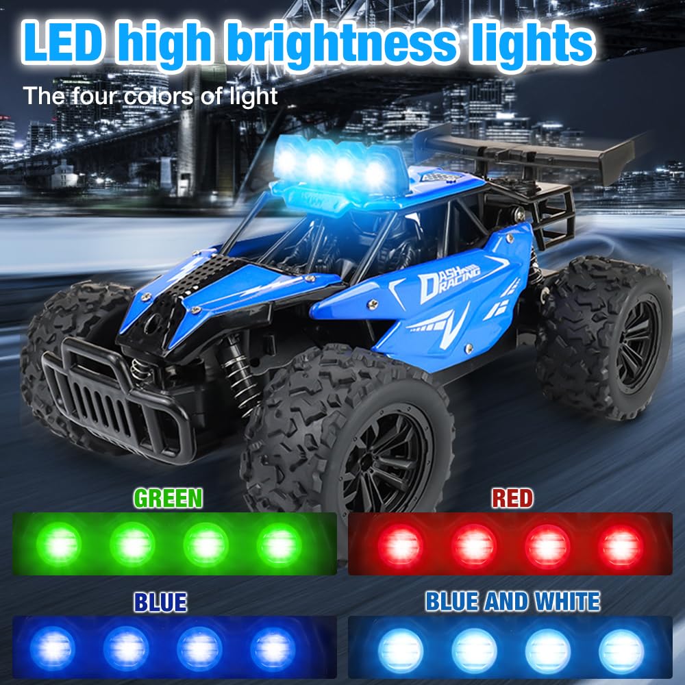Macchina Telecomandata, 20km/H Macchina Radiocomandata Ad Alta Velocità, Fuoristrada A Trazione Integrale, Macchina Radiocomandata Con Luci A Led, Regalo Per Bambini Di 7-14 Anni