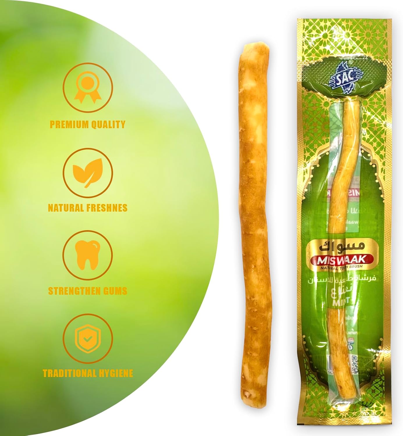 Pack of 4 Natural Miswak Toothbrush - Vacuum Sealed Traditional Toothbrush Stick - for Healthy Teeths,Gums and Fresh Breath (Original Flavor-2) image 5