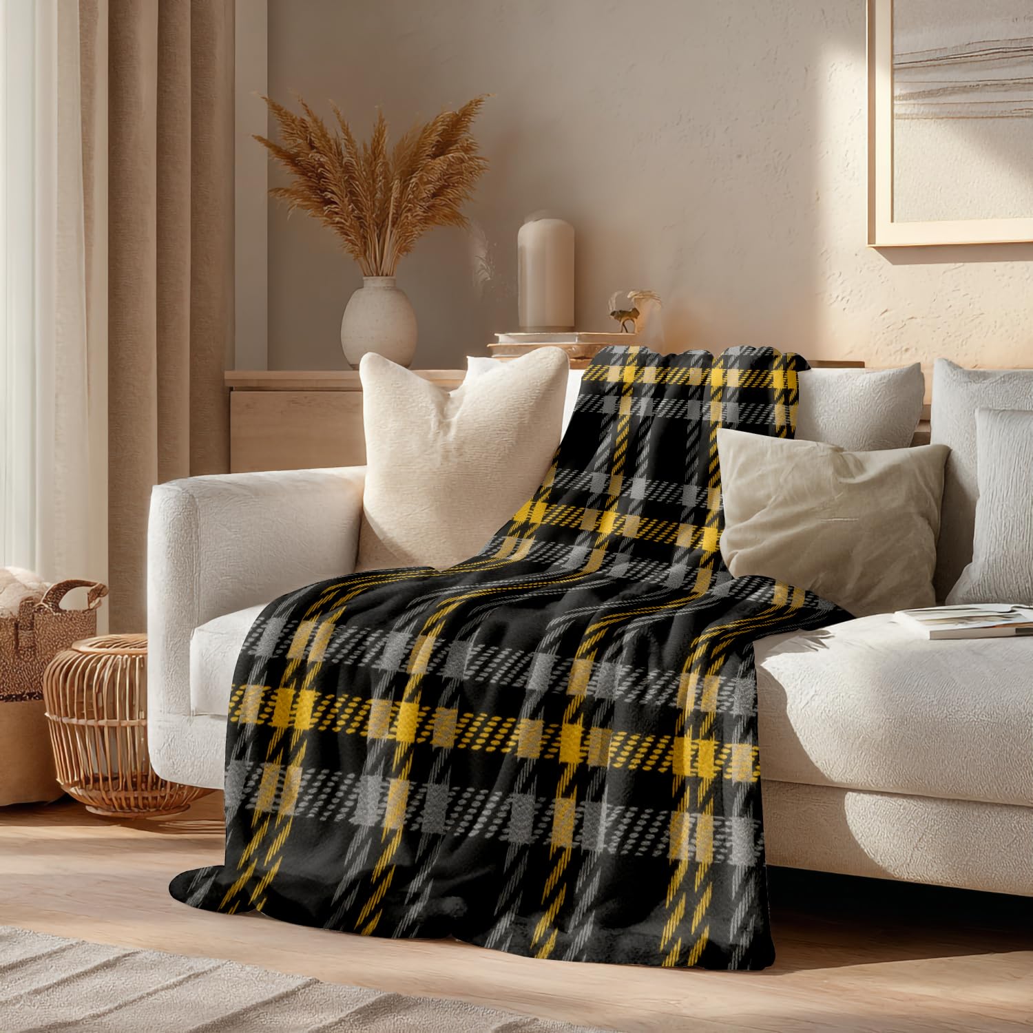 Couverture plaid gris et marron super douce et chaude pour lit 150x130