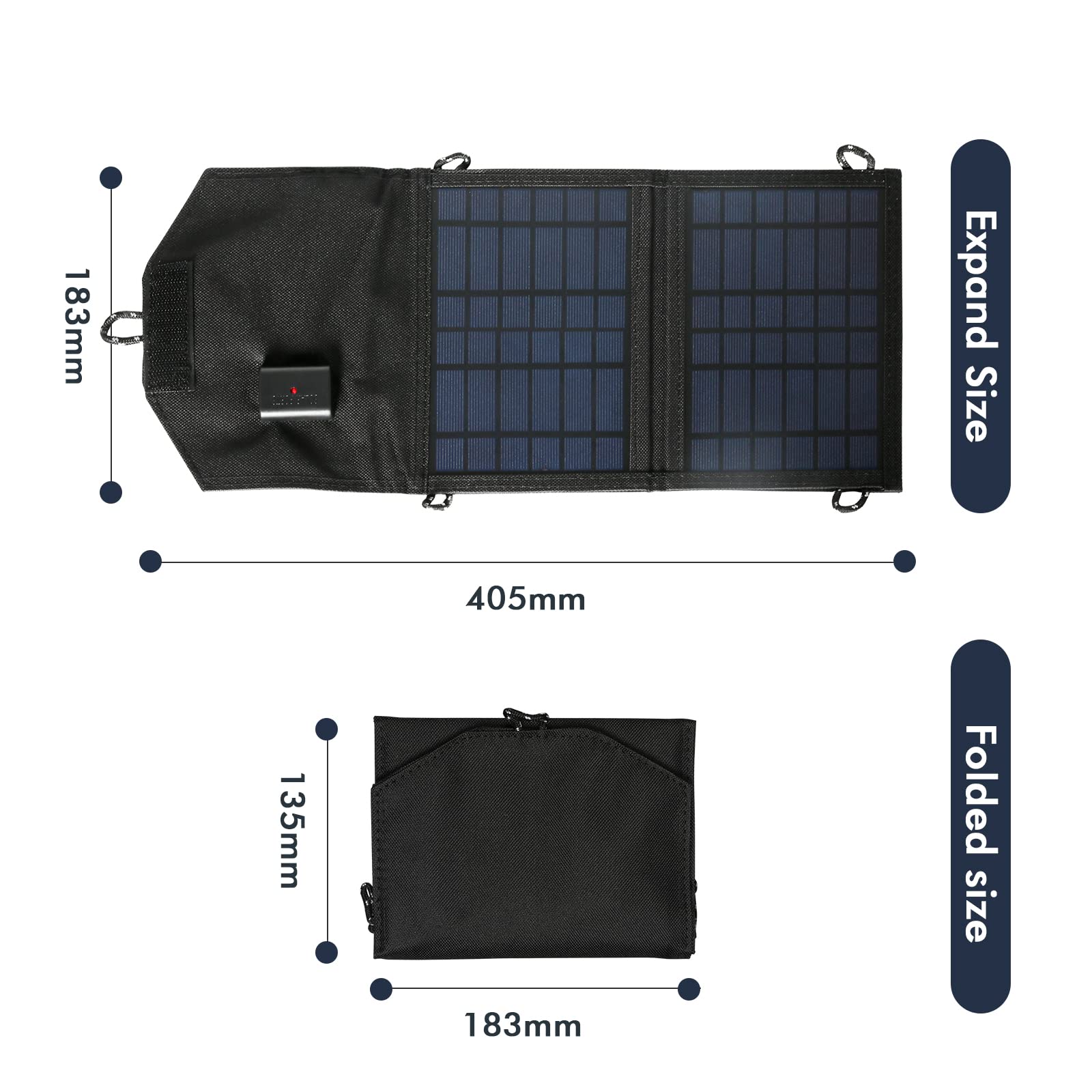 Jadeshay Pannello Solare,15W Caricatore Solare Portatile IP67 con USB 2 porte Pannello Solare Pieghevole a Ricarica Rapida per Campeggio Mobile Fotocamera