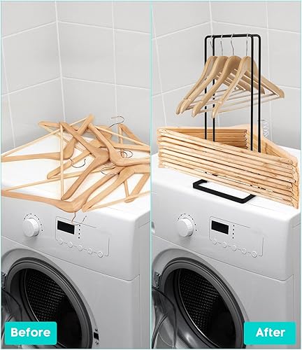 Miniatura 2 de Soporte apilador de almacenamiento, soporta hasta 110 perchas de alambre para ropa de lavandería, armario, ahorro de espacio, organizador portátil y
