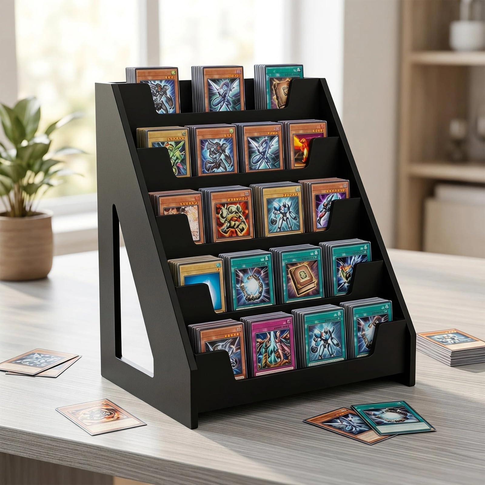 Acidea Soporte de exhibición de tarjetas de 5 niveles, exhibición de tarjetas coleccionables de madera, soporte vertical para colección y exhibición de tarjetas graduadas, soporte de exhibición para