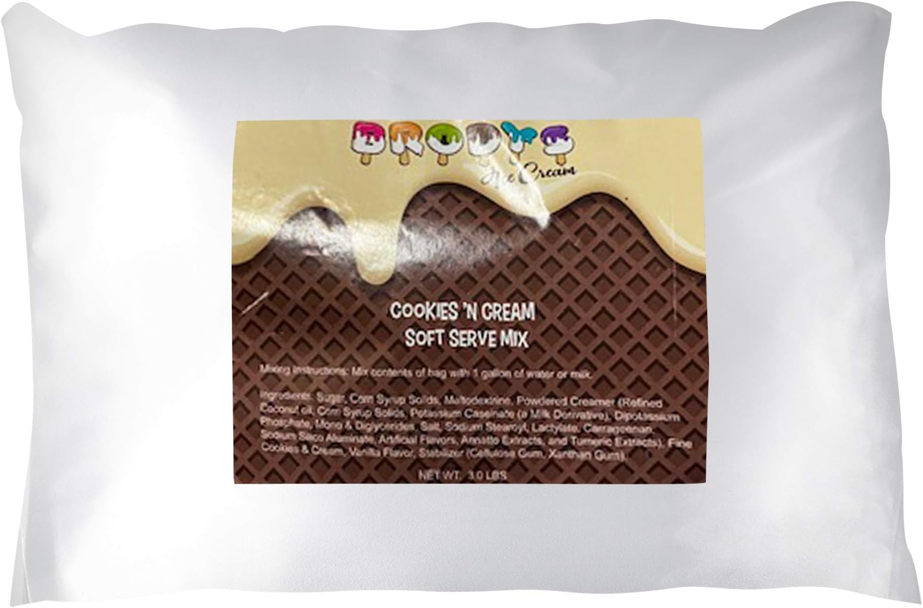 Brodys Soft Serve Mix, Cookies and Cream Ice Cream, 3 lb Bag (Works Great for Rolled Ice Cream)