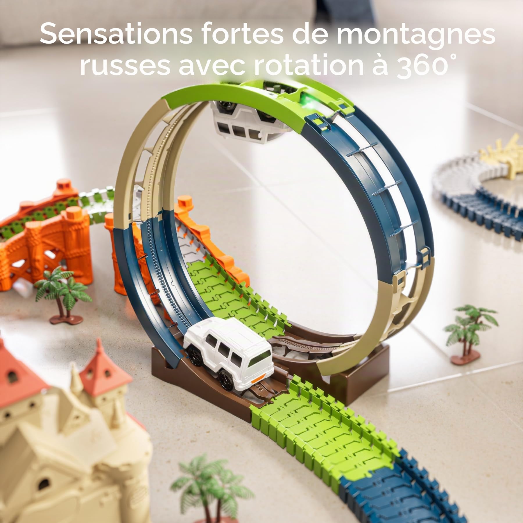 TUMAMA Kids Circuit Voiture Enfant Electrique Cars Jouet Automatique Voiture Pont et Tunnel 202 Pièces Ensemble de Pistes de Voiture Cadeau d'anniversaire pour Les Tout-Petits Enfants 3 4 5 6 Ans