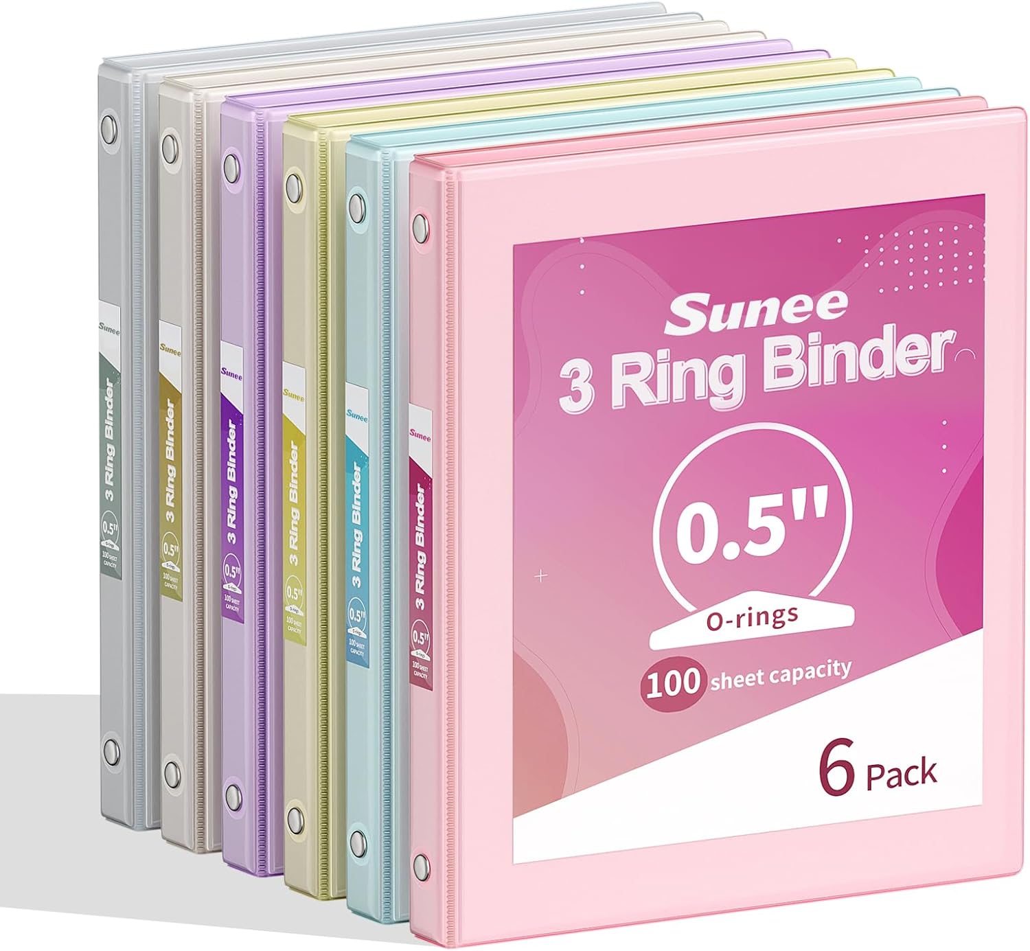 SUNEE 2 Inch Binders 3 Ring 6 Pack, Clear View Three Ring 2" Binders PVC-Free (Fit 8.5x11 Inches) for School or Office Supplies, Classic 6 Colors