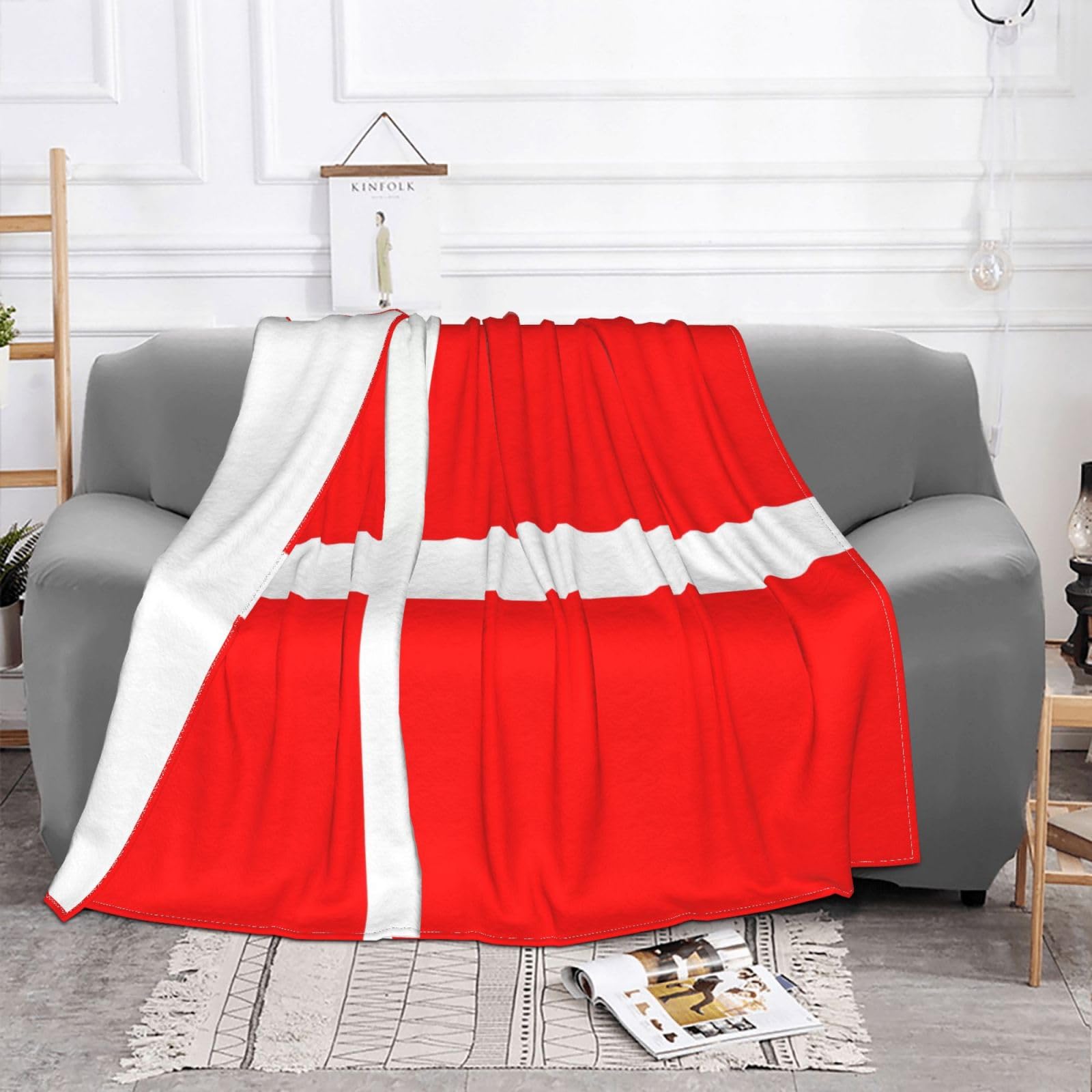 Manta de viaje portátil de 80 x 60 pulgadas, suave, resistente a las arrugas, plegable, exquisita impresión de la bandera danesa de Dinamarca