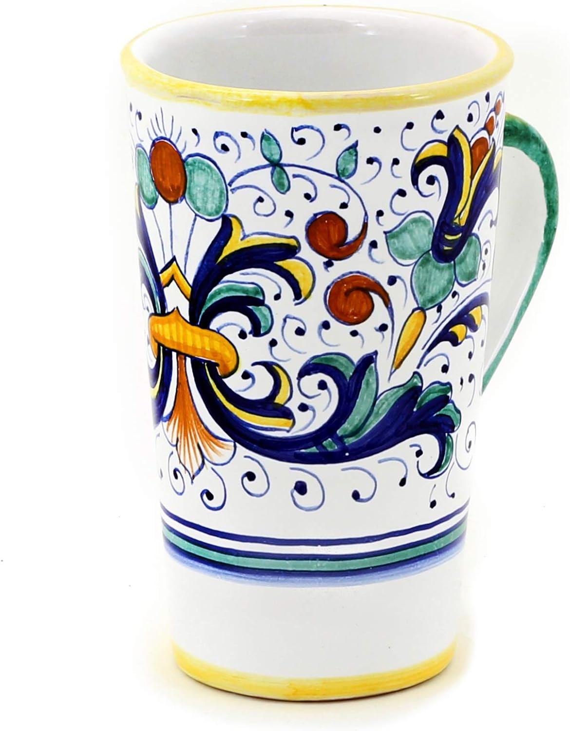 CLASSICO: Tall Mug 16 oz. [9507-RIC] ~ Authentic hand painted in Deruta, Italy. Original design. Shipped from the USA with Certificate of Authenticity.