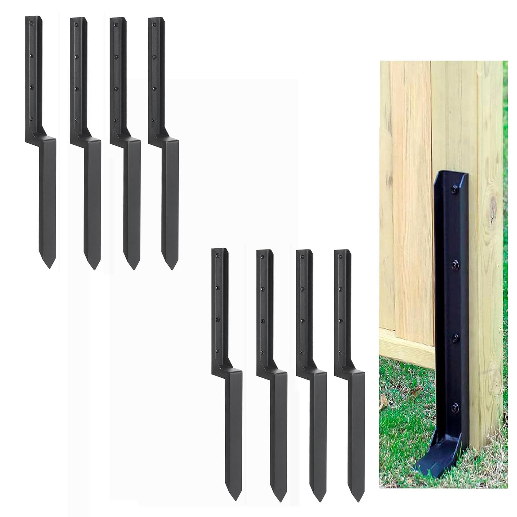 LQSYBHD Fence Post Repair Heavy Duty Fence Post Kit Anchor Ground Stakes Heavy Duty Fence Post Repair Kit Post Anchor for Repairing Tilted Broken Wood Support(Size:8pcs)