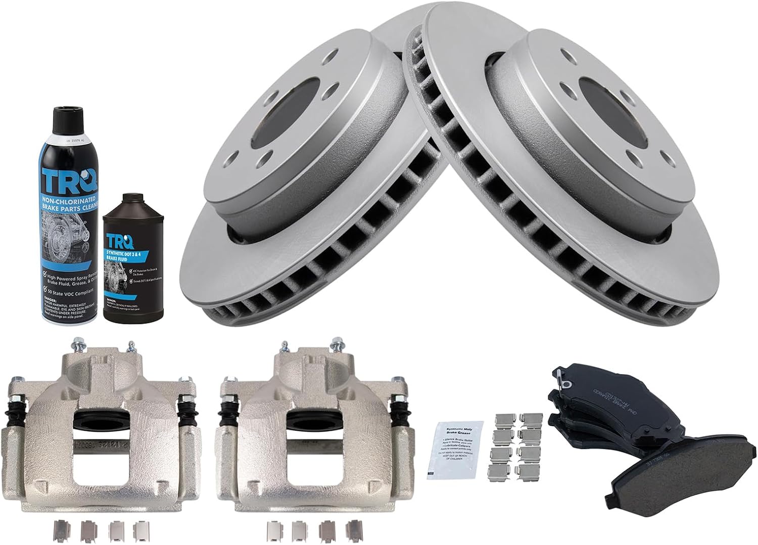 TRQ Front Brake Pad & Rotor Kit Brake Caliper Brake Chemical Kit Brake Pads Brake Rotor Ceramic Premium G-Coated Compatible with 2007-2010 Dodge Nitro 2008-2012 Jeep Liberty