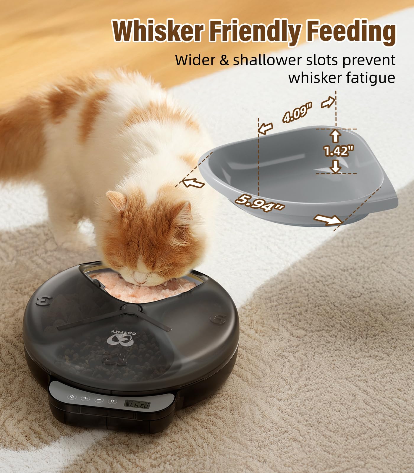 Casfuy Battery-Operated Automatic Cat Feeder - Whisker Friendly Automatic Cat Food Dispenser for Wet Dry Food Cordless 4-Meal Auto Feeder for Cats Small Dogs with Programmable 12H/24H Format Timer - image 2