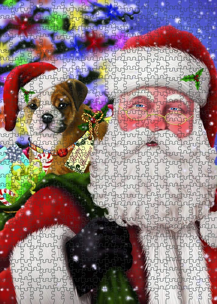 Christmas Santa with Presents and Bulldog Jigsaw Puzzle for Adults - Animal Printed Interlocking Puzzle Game Artwork - Gift for Dog Lover's -1000 Pcs 29.5"x19.7", PZLE56302