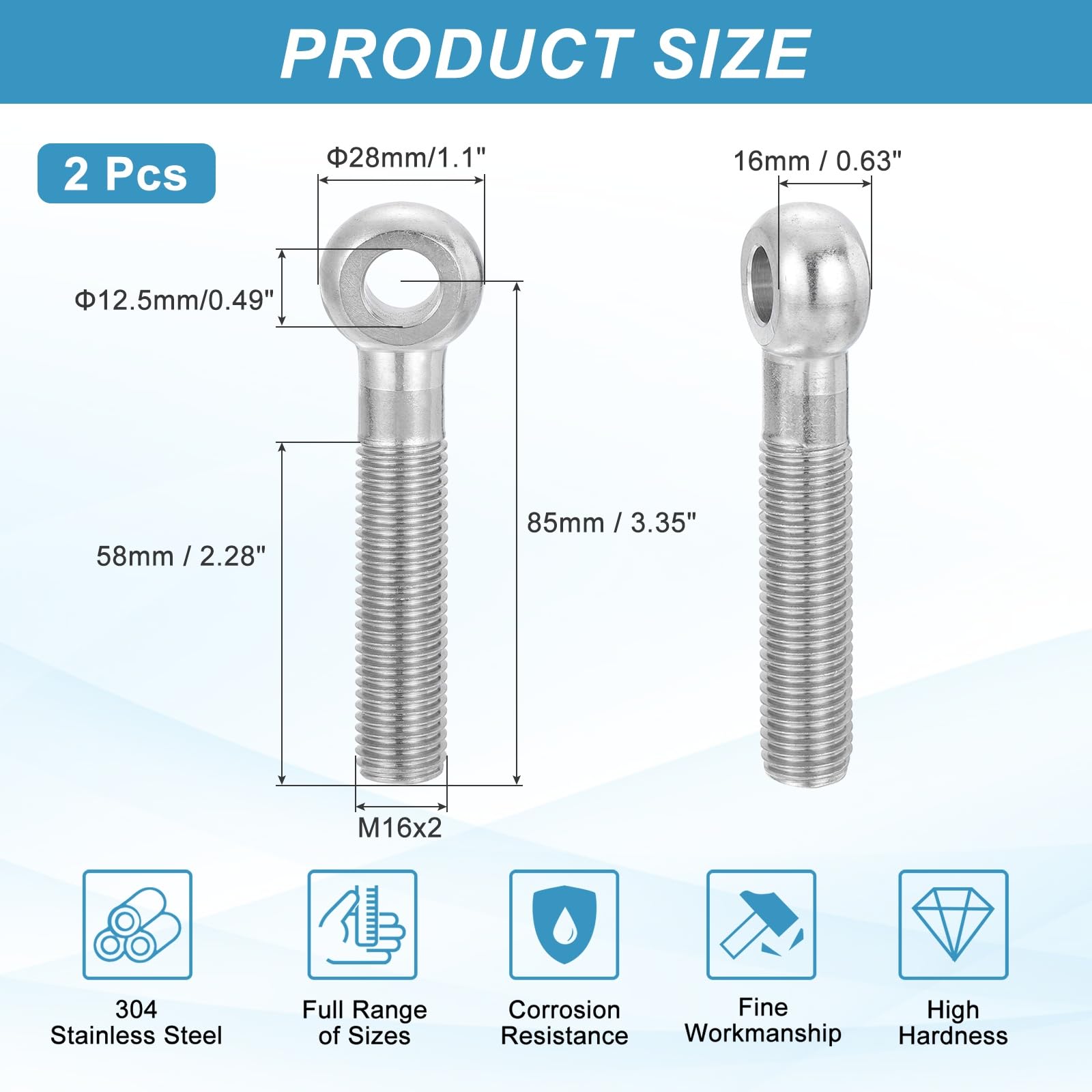 PATIKIL 2 Pcs M16x85mm Shoulder Swing Lifting Eye Bolt - Image 2