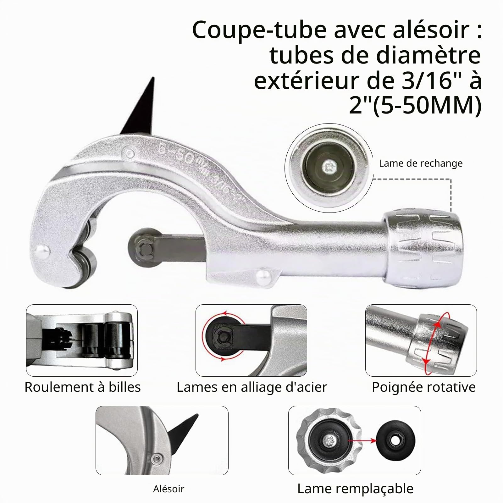 Extenseur Tube Hydraulique, Kit D'outils Sertissage Tuyau Hydraulique Avec Outil D'ébavurage Coupe-Tube Et 7 Têtes D'expansion Pour Tuyaux En Cuivre 3/8 à 1-1/8'' Outils D'extension Cvc (3/8"~1-1/8")