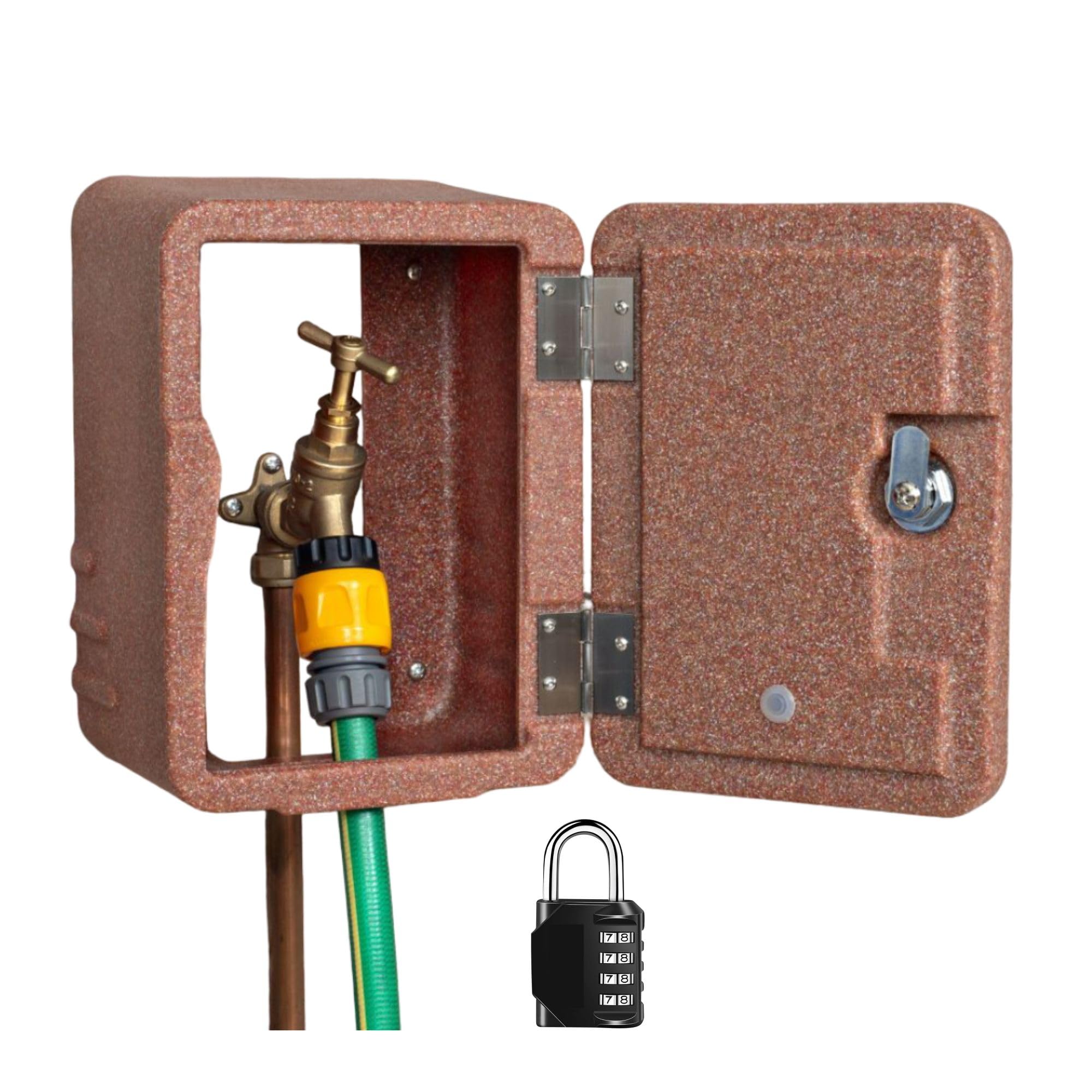Tap Safe Lockable Outside Tap Cover - Weather Resistant Outdoor Tap Protector for Frost Protection & Water Security, Combination Padlock Included – Brick Red