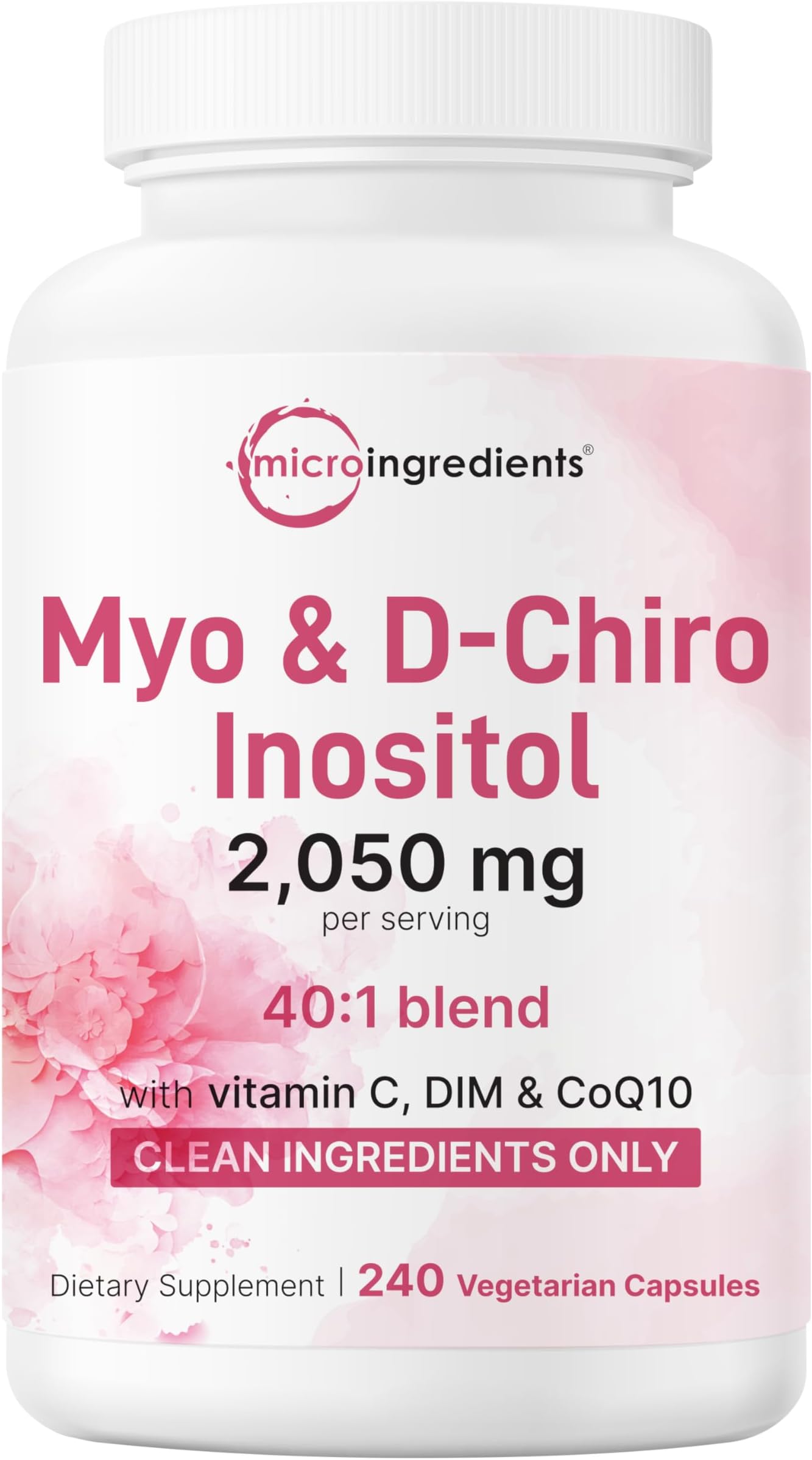Myo-Inositol & D-Chiro Inositol 2,050mg | 240 Veggie Capsules + Vitamin C, Folate, DIM, & CoQ10 | Inositol Supplement for Women | 40:1 Ratio | Hormonal Balance & Ovarian Support | Filler Free