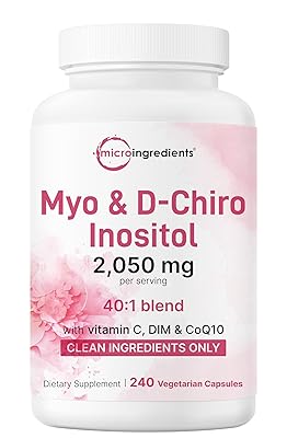 Myo-Inositol & D-Chiro Inositol 2,050mg | 240 Veggie Capsules + Vitamin C, Folate, DIM, & CoQ10 | Inositol Supplement for Women | 40:1 Ratio | Hormonal Balance & Ovarian Support | Filler Free
