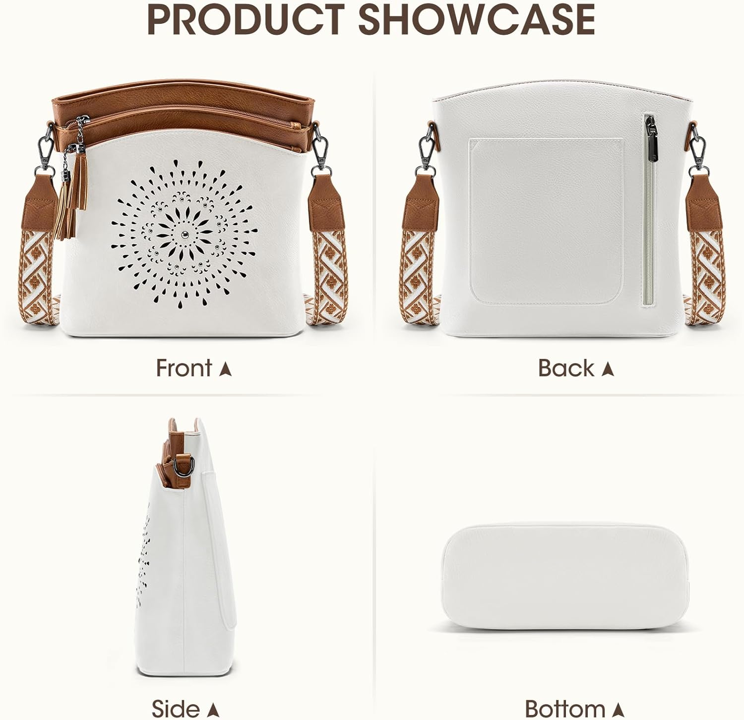 RAINSMORE Women's Medium Leather Crossbody Bag - Lightweight Casual Purse for Weekend Shopping, Everyday Outings, Travel