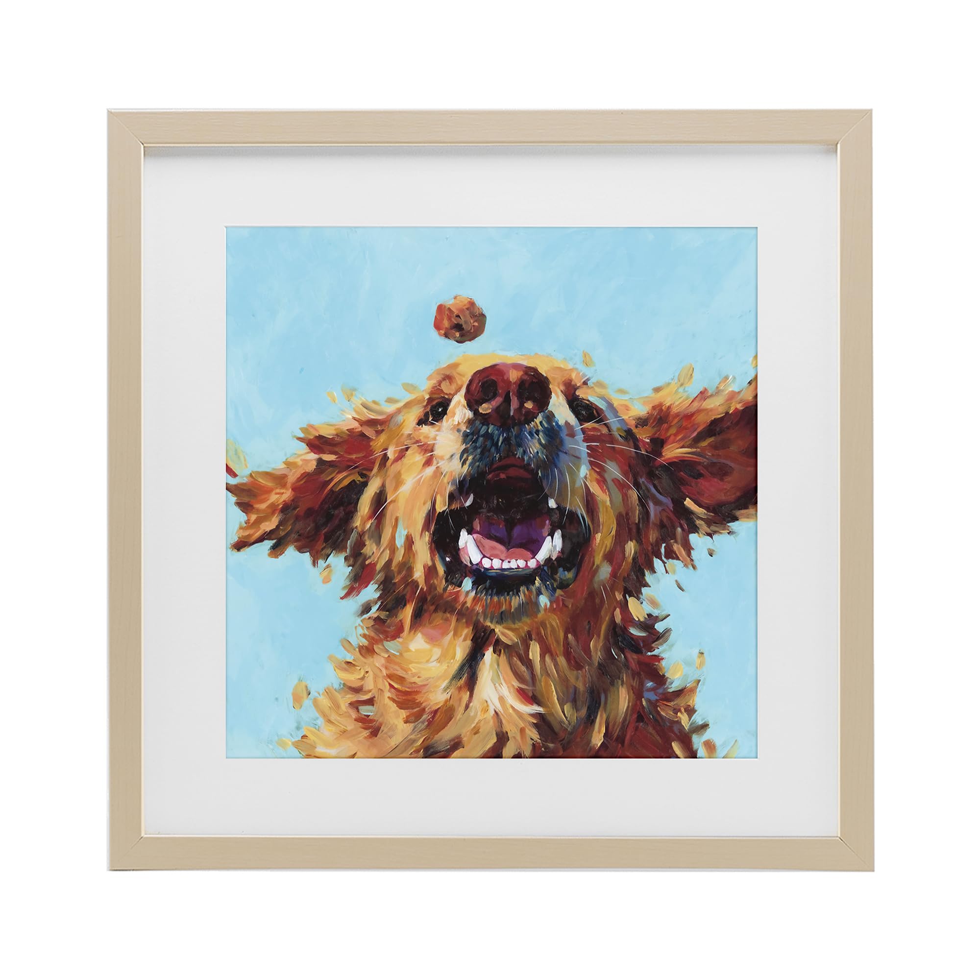 Stupell Industries Harvest Pine (Textured) Loyal Dog Playful Animal Print, 16 X 16 Inch Framed Print Under Glass