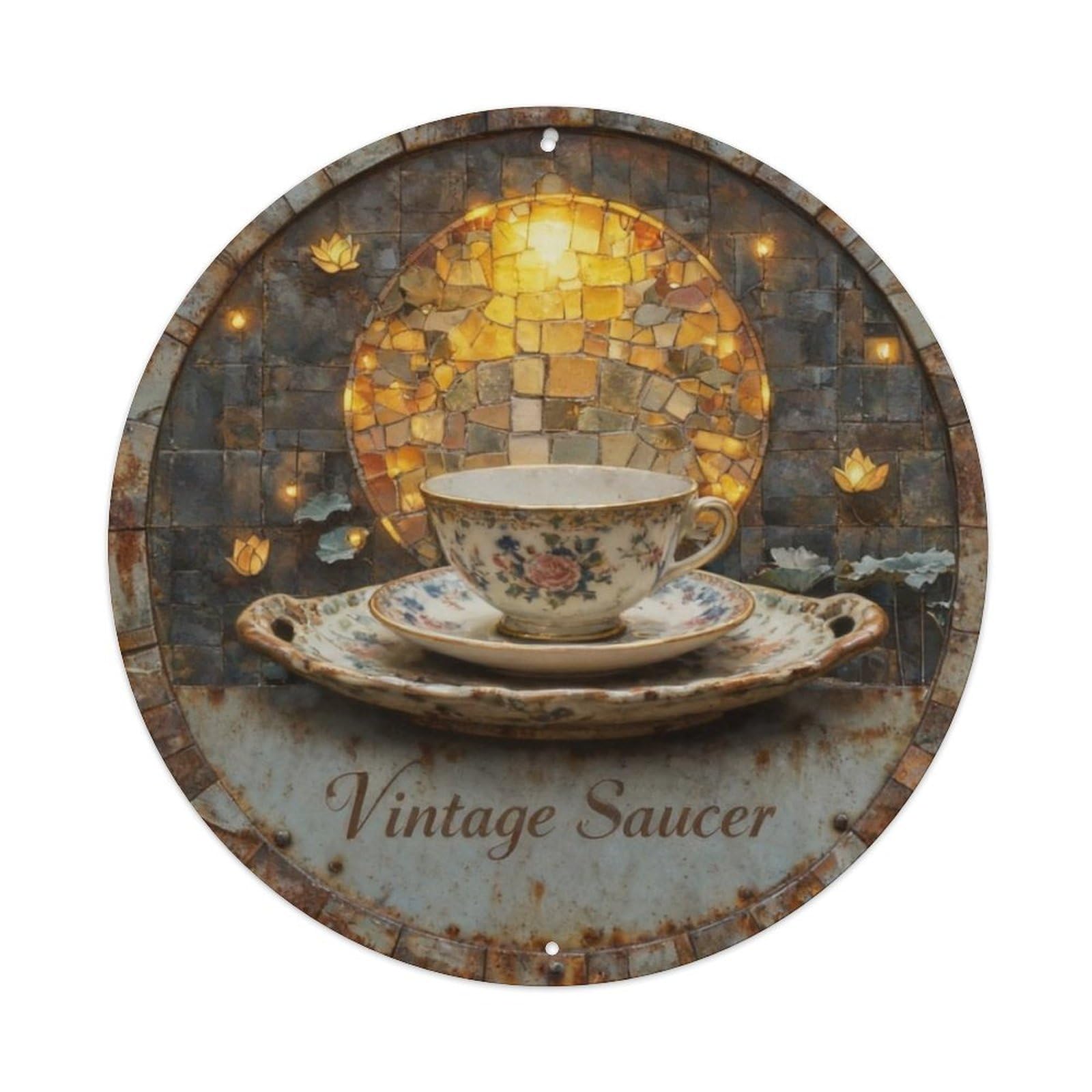 Vintage Tea Cup Saucer Metal Tin Sign Plaque