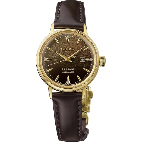 SEIKO Presage Women's Cocktail Time Automatic Watch, White Dial with Diamonds, Stainless Steel Bracelet, 50M Water Resistant