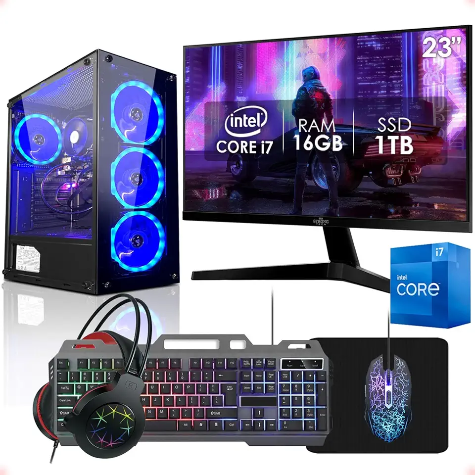 PC Gamer Completo Intel Core i7 16GB SSD 1TB Monitor 23" Kit Gamer Fonte 400W Strong Tech