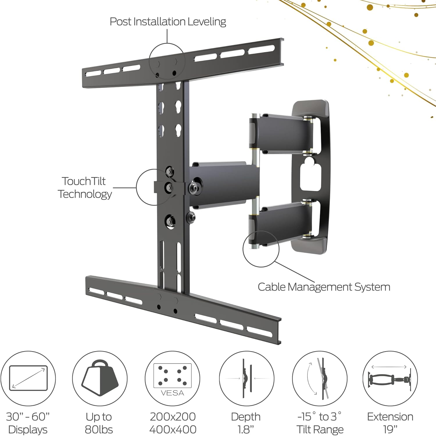 Lіmіtеd Dіѕсоunt Promounts Full Motion TV Wall Mount Bracket, Articulating Arm Swivel Tilting TV Wall Mount for Most 30-60 Inch Flat Curved OLED LED LCD TVs Up to 80 lbs, Mount Max VESA 400x400mm (SAM)
