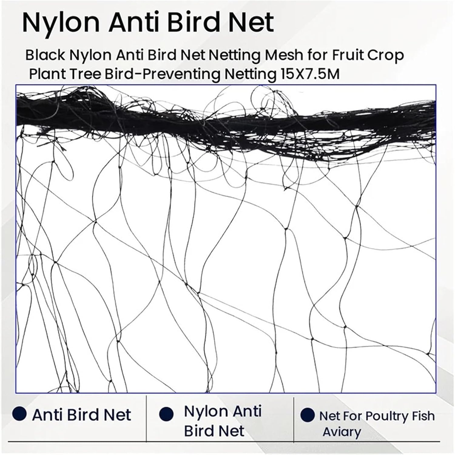 Nylon Anti Bird Netting Black Nylon Anti Bird Net Netting Mesh for Fruit Crop Plant Tree Bird-Preventing Garden 15X7.5M