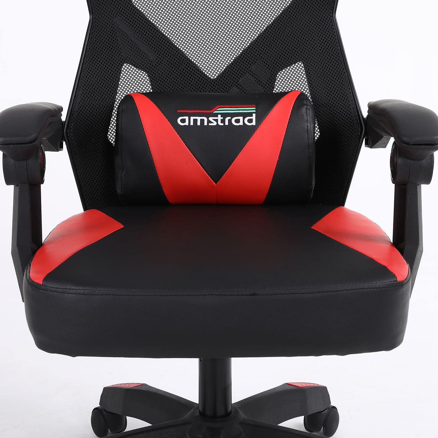 Sedia Gaming 02-RED, Rete Traspirante, Schienale Reclinabile 135°, Cuscino Lombare, Nero e Rosso