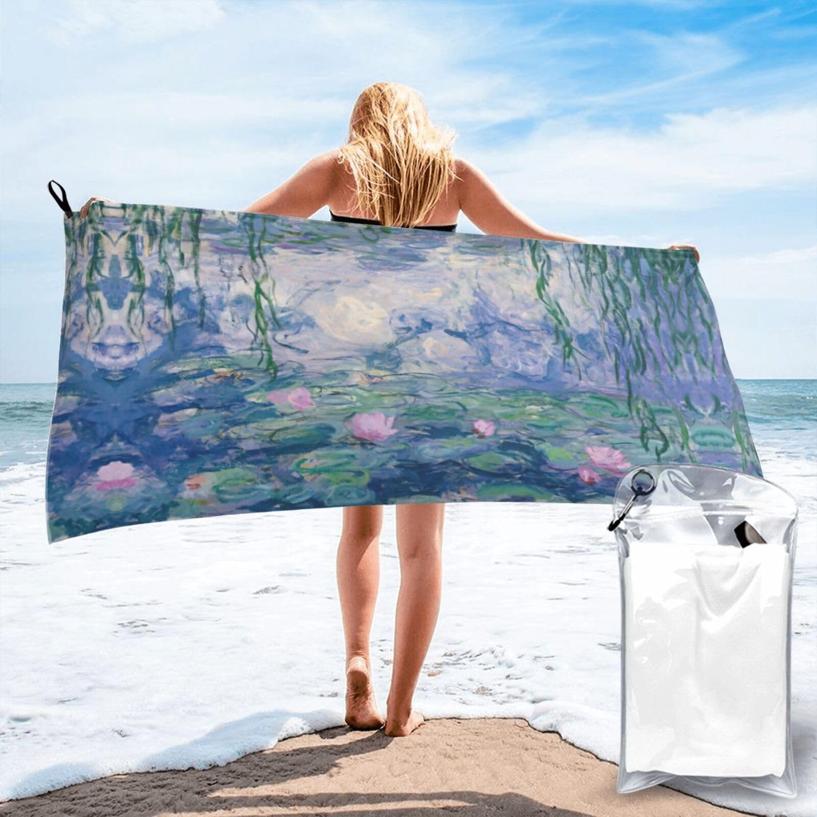 FHIZOAL Lotus Oil Painting Quick Dry Towel Microfibre Towel Super Absorbent Ultra Compact Gym Sports Beach Camping Travel