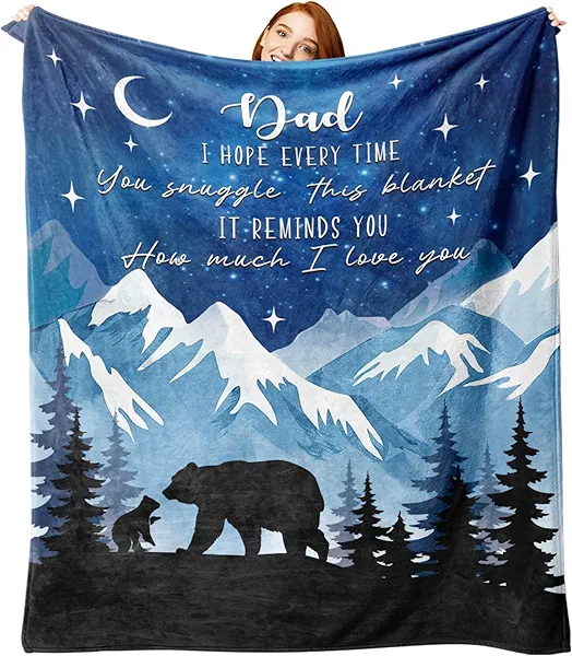 Paayna Gift for Dad from Daughter Son Flannel Throw Blanket, for Daddy, Birthday Ideas, Bear Dad Present for Men, Mountain Forest Soft Bedding Sofa Blankets 50 x 60 in