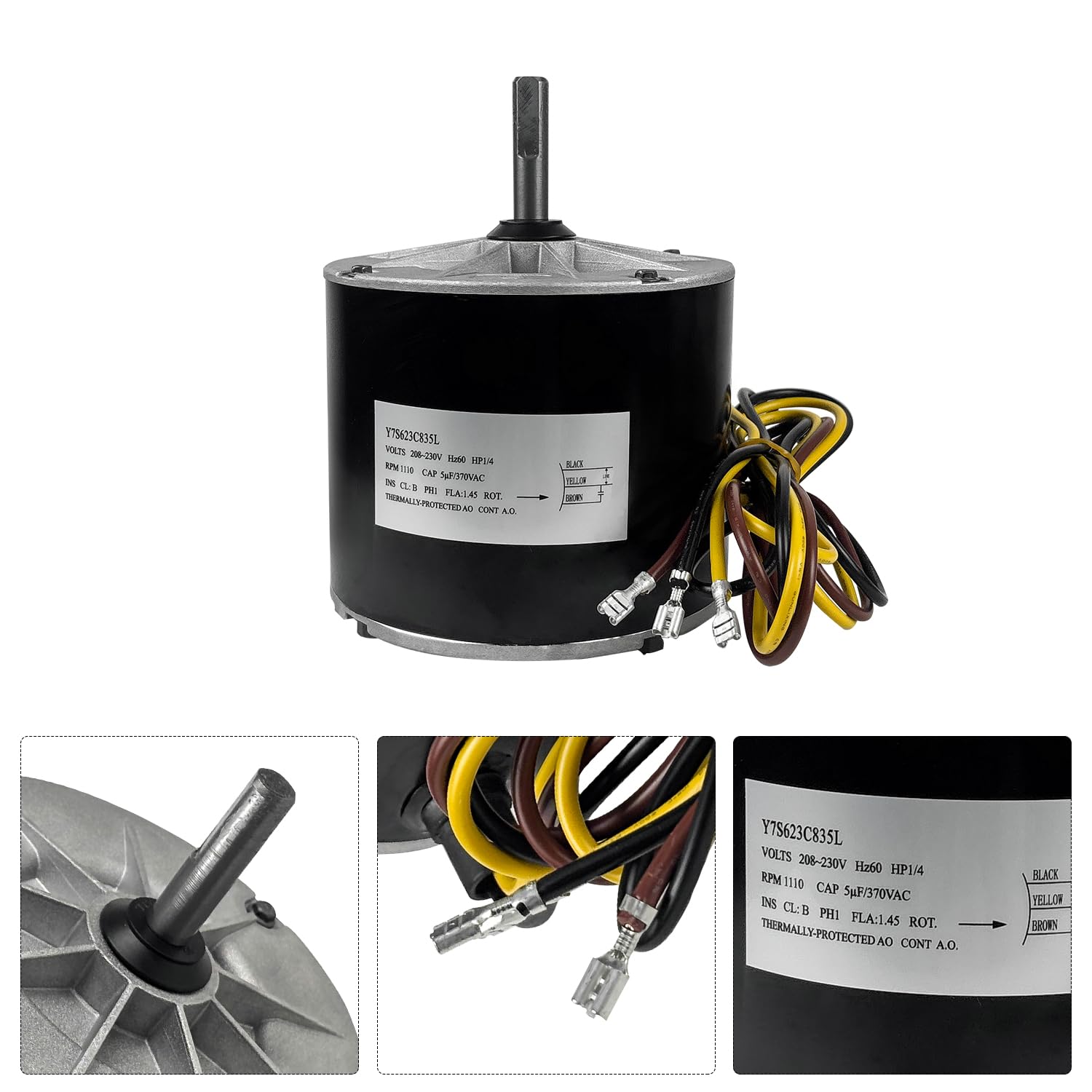 Y7S623C835L Condenser Fan Motor 1/4 HP 208-230V 1100 RPM Replacement for Zhongshan Broad-Ocean Condenser Fan Motor Replacement for Carrier Replacement# HC39GE226