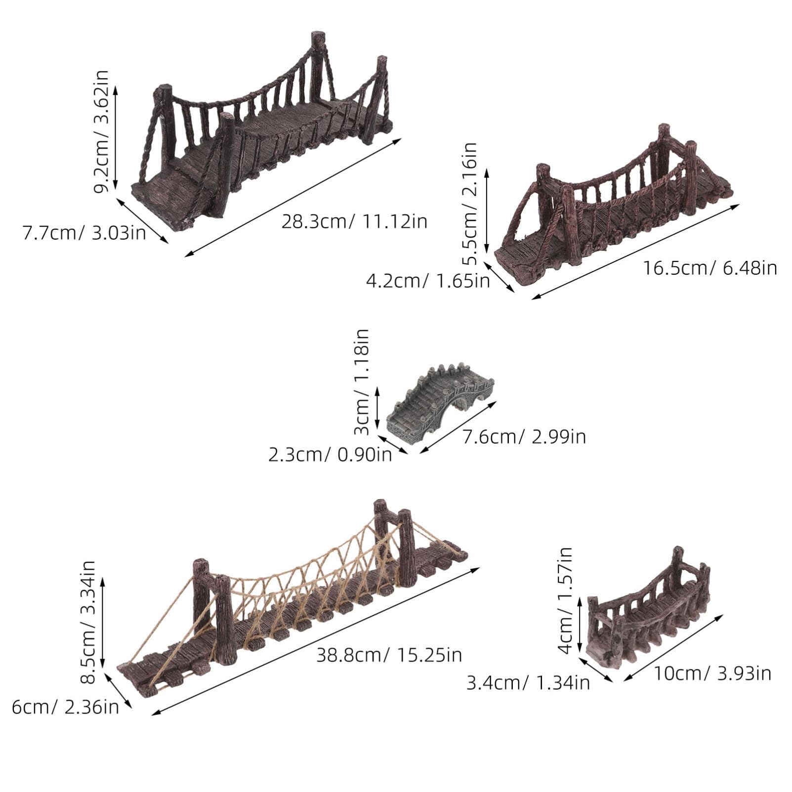 5 Pièces Mini Pont Suspendu Résine pour Jardin de Fées Accessoires Résistants à Eau pour Décoration Aquarium et Micro Paysage