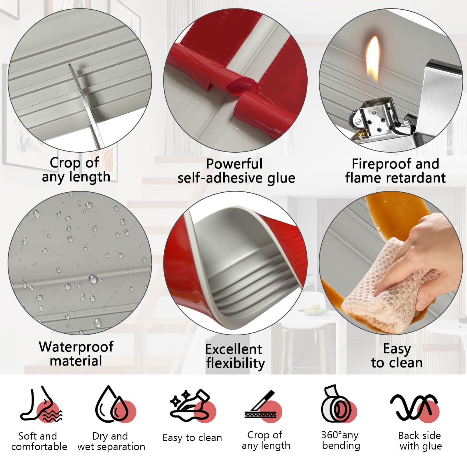 Perfil de borde de escalera autoadhesivo, 500x9.5cm de PVC, perfil de protección para escaleras, antideslizante, impermeable, en forma de L, para exteriores e interiores