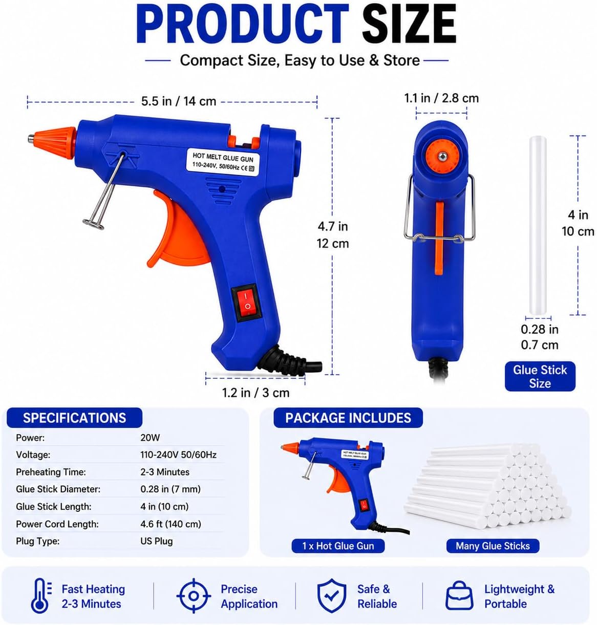 Mini Hot Glue Gun Kit with 30 Glue Sticks, Fast Heating Hot Glue Gun, High Temp Glue Gun for Crafts, DIY Projects, School Supplies, Home Repair & Quick Fixes