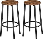 HOOBRO Bar Stools, Set of 2 Bar Chairs, Kitchen Round Height Stools with Footrest, Breakfast Bar Stools, Sturdy Steel Frame, for Dining Room, Kitchen, Party, Easy Assembly,Rustic Brown BF03BY01