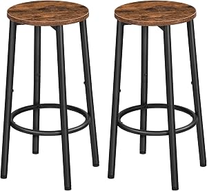 HOOBRO Bar Stools, Set of 2 Bar Chairs, Kitchen Round Height Stools with Footrest, Breakfast Bar Stools, Sturdy Steel Frame, for Dining Room, Kitchen, Party, Easy Assembly,Rustic Brown BF03BY01