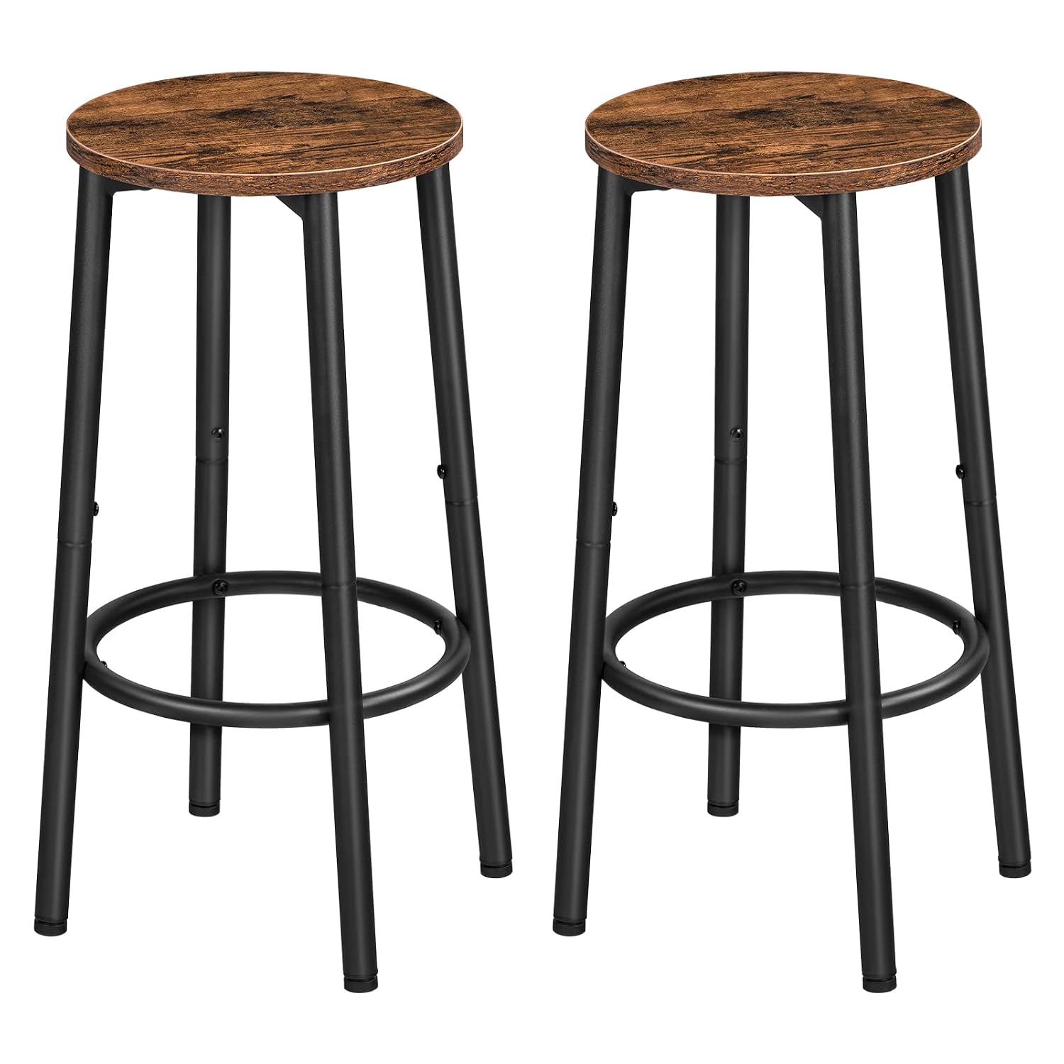 HOOBRO Set of 2 Bar Stools, Kitchen Round Bar Chairs with Footrest, Industrial Pub Stools, Sturdy Steel Frame, Adjustable ...