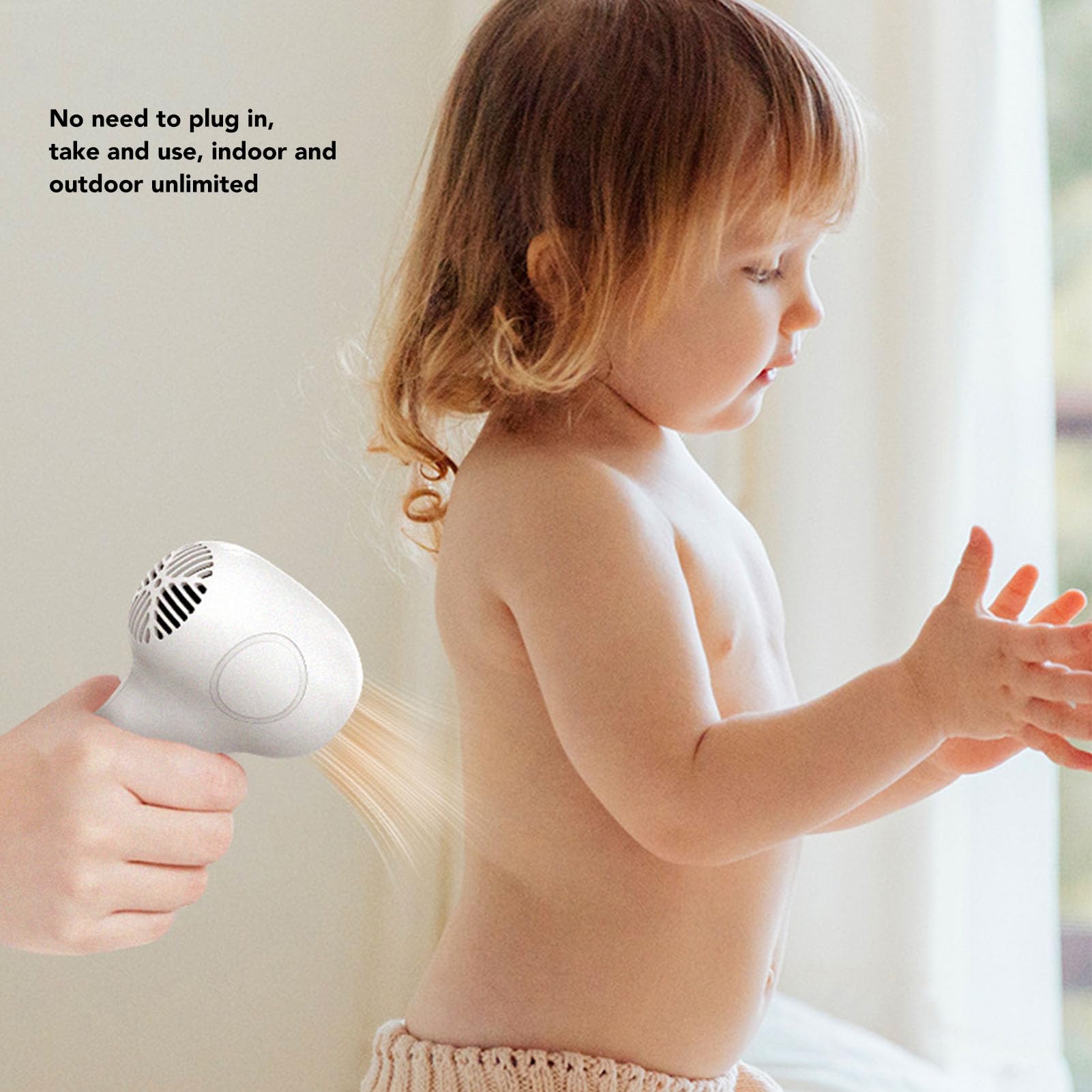 Secador de pelo inalámbrico para bebés, 2 velocidades, 7,4 V, temperatura constante, suave, silencioso, portátil, para bebés y niños pequeños.