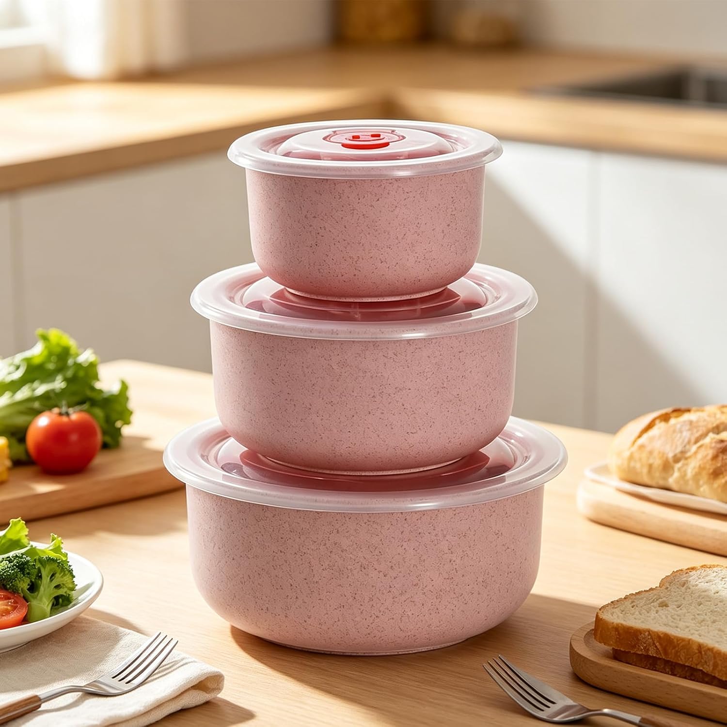 2026 New 3 Packs Food Storage Containers Set with Lids, Stackable Food Containers for Meal Prep Kitchen Pantry, Pink