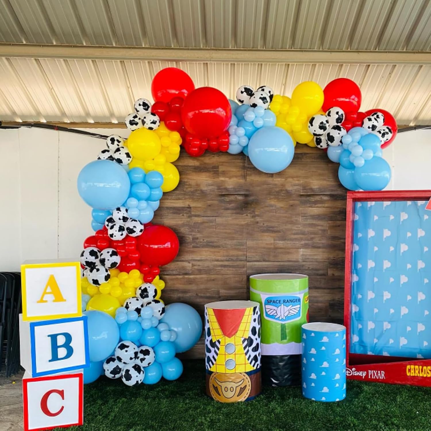 Toy Inspired Story Balloons, 60pcs 12 Inches Cow Pattern Cloud Yellow Red Blue with 1 Ribbon for Birthday Baby Shower Toy Inspired Story Themed Party Decorations Red Blue Yellow Balloons image 4 of 6 B0D9W2JPJ3