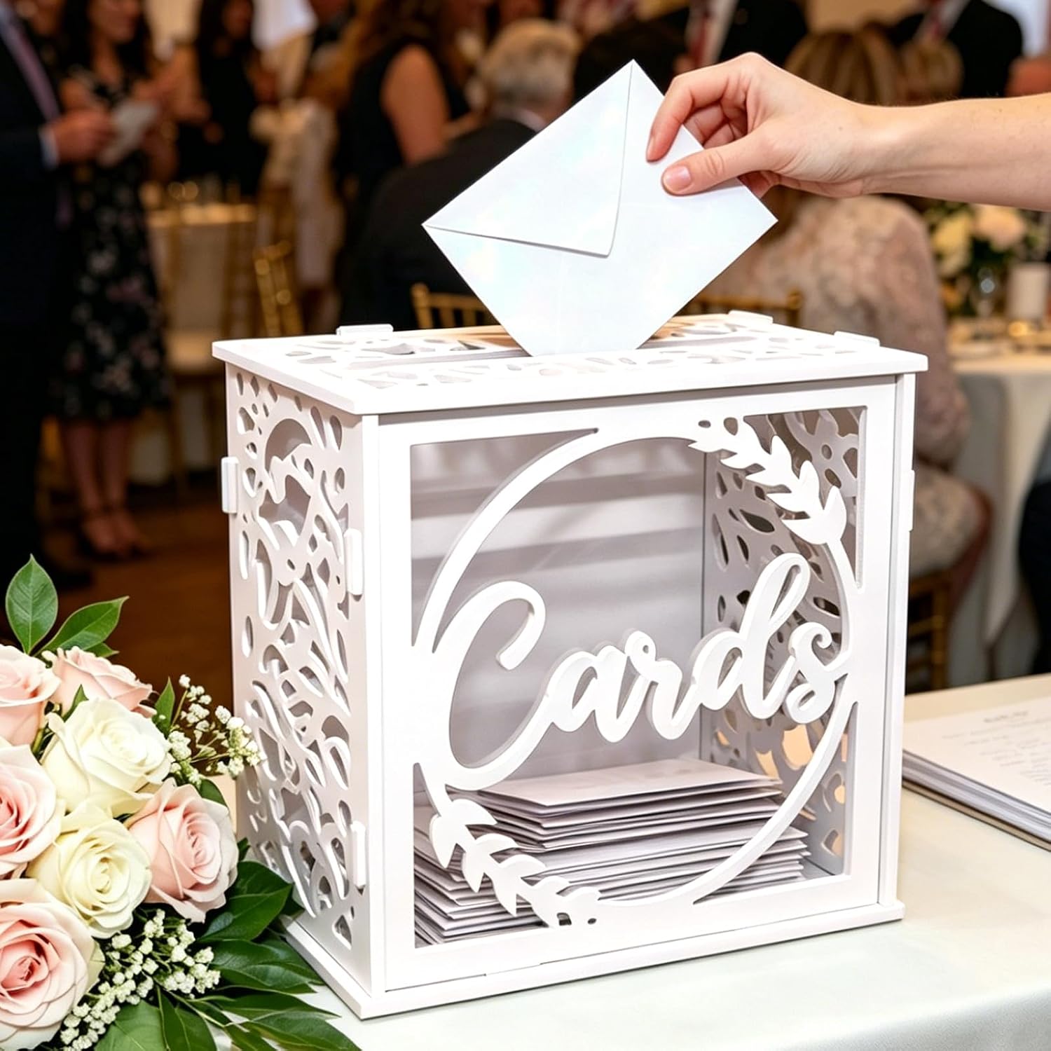 Valband Visible Card Box with Slot, Elegant Wedding Card Boxes for Reception Monetary Gift Envelopes, White Cards Holder Box for Graduation Wedding Bridal Baby Shower Party Table Decor