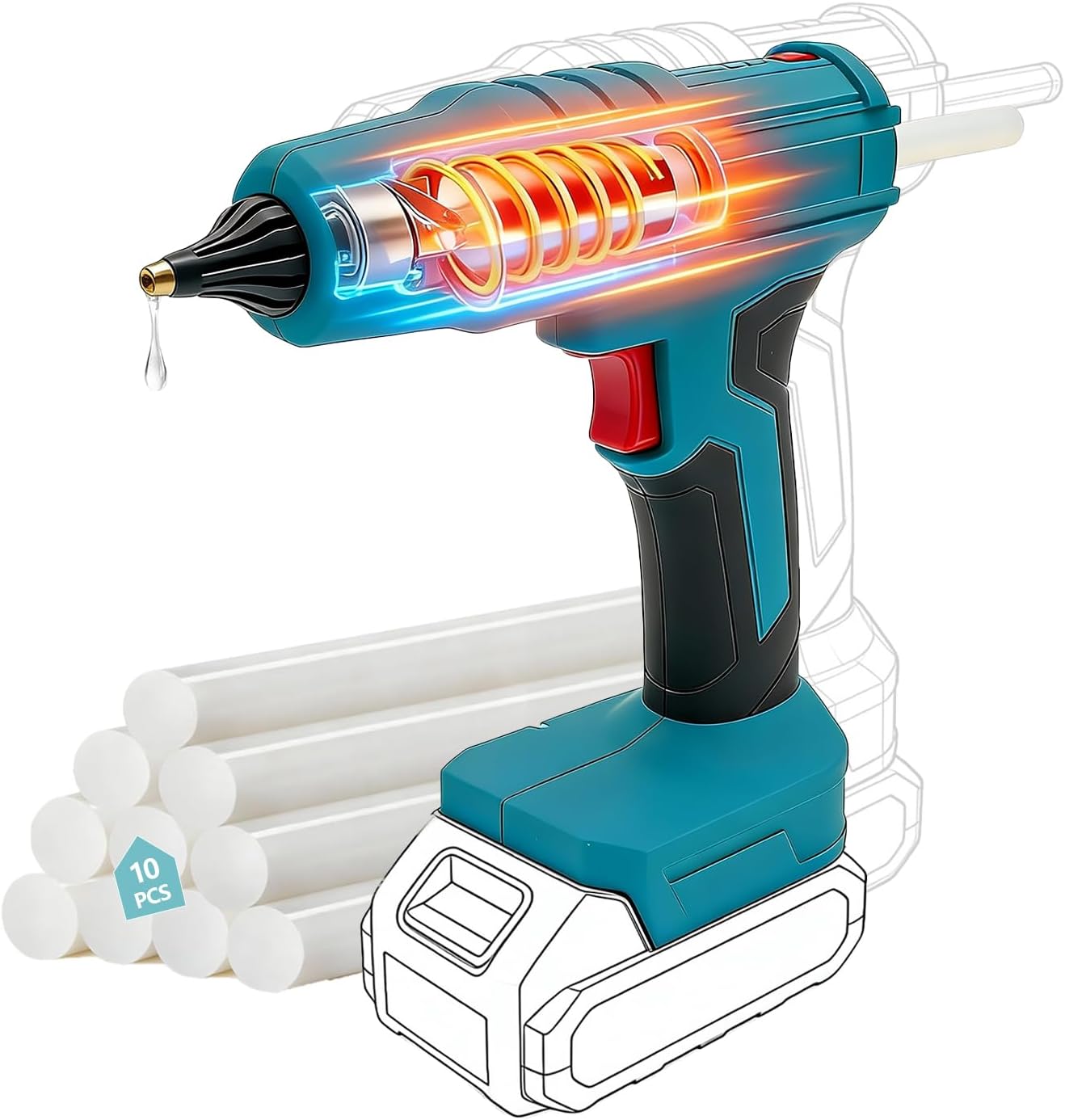 Cordless Auto Dispensing Hot Glue Gun for makita 18v battery，90s Fast Preheating with 10 Pcs 0.43" Sticks, Anti-Scald, Wireless Hot Glue Gun for Crafting, DIY, and Home Repairs (Battery Not Included)