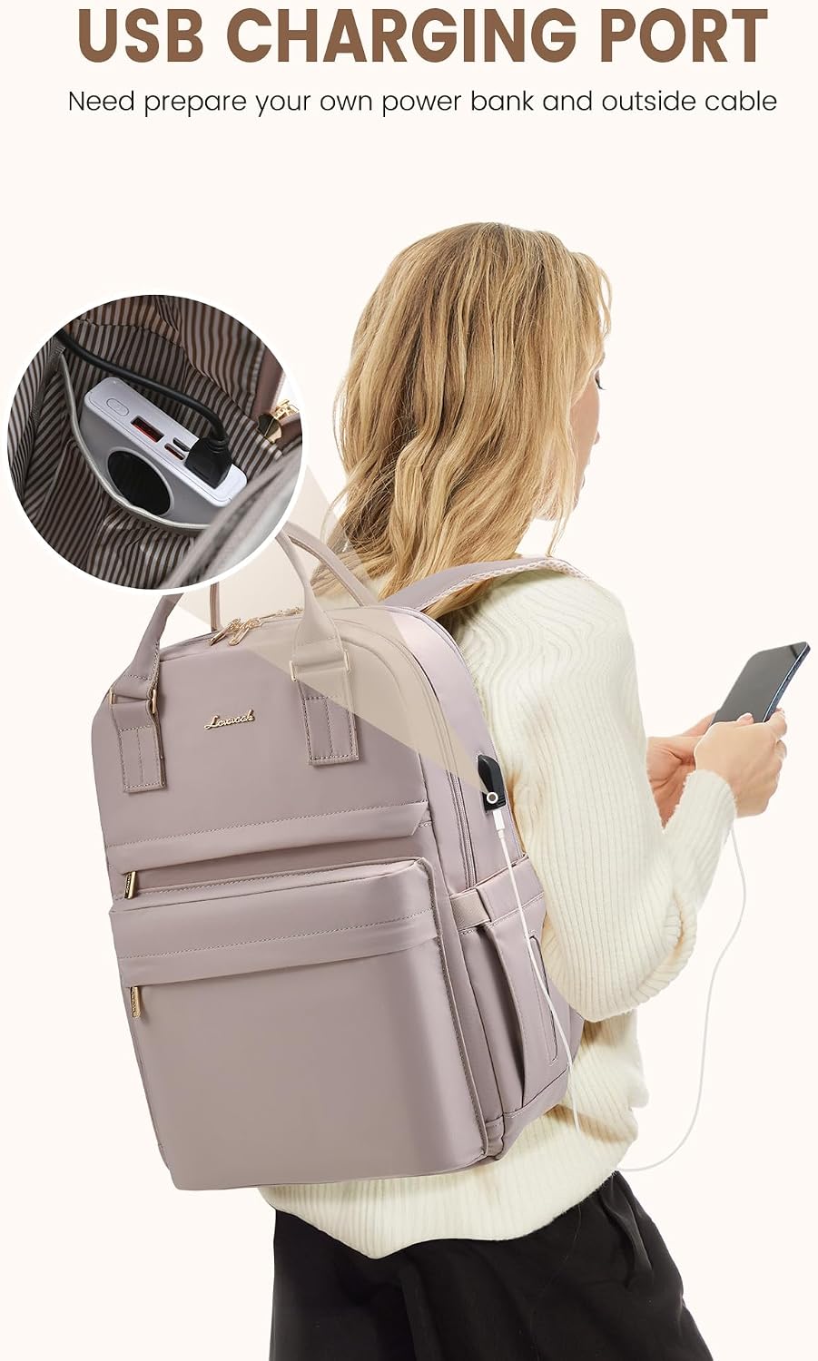 LOVEVOOK Laptop Backpack for Women 15.6 Inch Laptop Bag with USB Port, Fashion Waterproof Backpacks Teacher Nurse Stylish Travel Bags Vintage Daypacks for College Work image 5