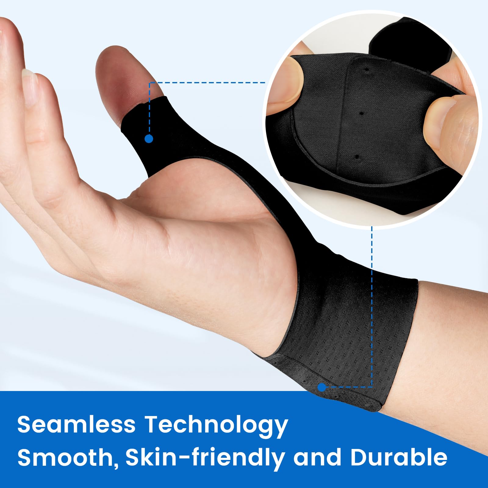 VELPEAU Elastic Thumb Wrist Support Brace (Pack of 2), Splashproof Compression Sleeve for Arthritis Pain, Tendonitis, Sprains, Sports, Splint Liner, Fits Left & Right Hands (Black, Long Version, S) — view 4