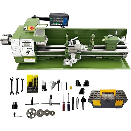 Double-Chuck Metal Lathe 8"x30" Precision Bench Lathe Machine With Grating Ruler 50-2500RPM Variable Speed MT3 0.02mm Accuracy for DIY, Workshops & Industrial Machining Inch Thread 1100W 110V